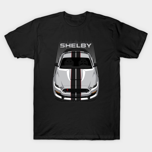 Ford Mustang Shelby GT350R 2015 - 2020 - Silver - Black Stripes T-Shirt by V8social